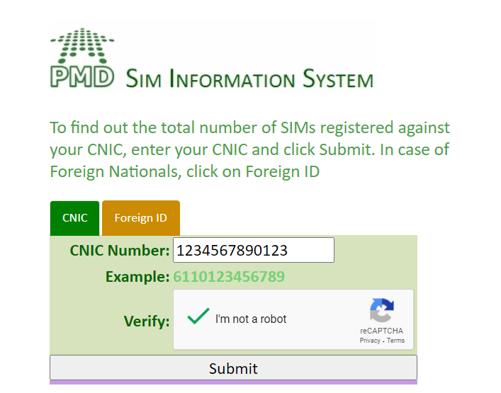Check number by CNIC online