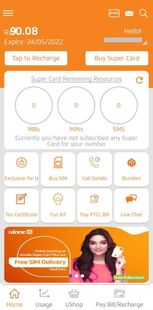 Check balance by My Ufone app